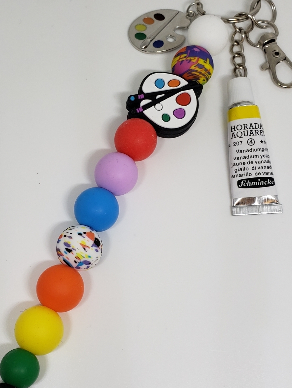 Handmade Long Silicone Focal Beaded Artist Art Palette Paint Keychain